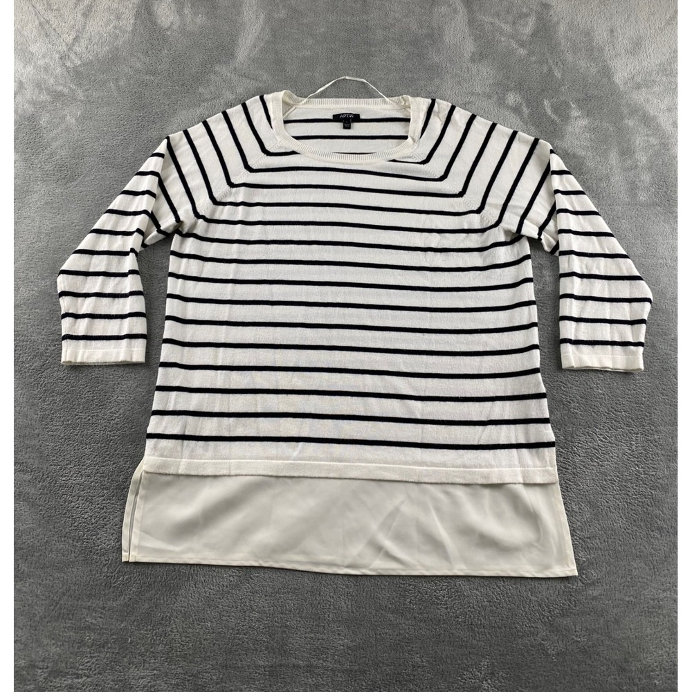 Apt. 9 Womens Black White Striped 3/4 Sleeve Layered Hem Sweater Size L